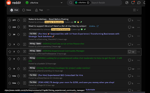 Reddit Hire Spotter  from Chrome web store to be run with OffiDocs Chromium online