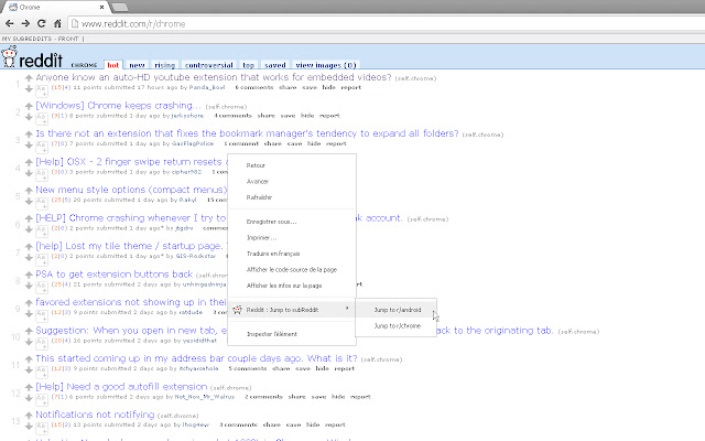 Reddit : Jump to subReddit  from Chrome web store to be run with OffiDocs Chromium online