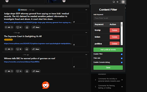 Reddit Keyword Filter  from Chrome web store to be run with OffiDocs Chromium online