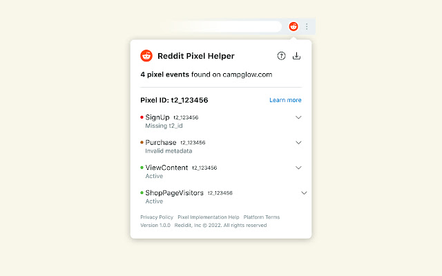 Reddit Pixel Helper  from Chrome web store to be run with OffiDocs Chromium online
