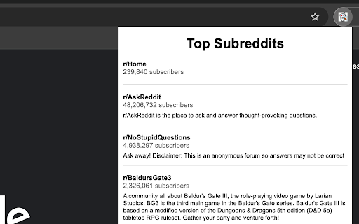 Reddit Top Subreddits  from Chrome web store to be run with OffiDocs Chromium online