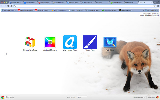 Red Fox Snow Theme  from Chrome web store to be run with OffiDocs Chromium online