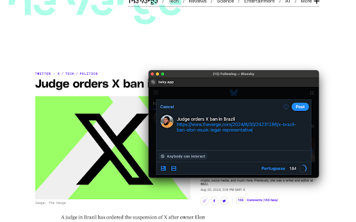 Redirect Twitter Share to Bluesky (Unofficial)  from Chrome web store to be run with OffiDocs Chromium online