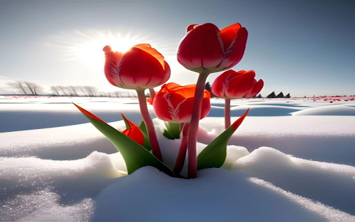 Red tulips on snow wallpaper  from Chrome web store to be run with OffiDocs Chromium online