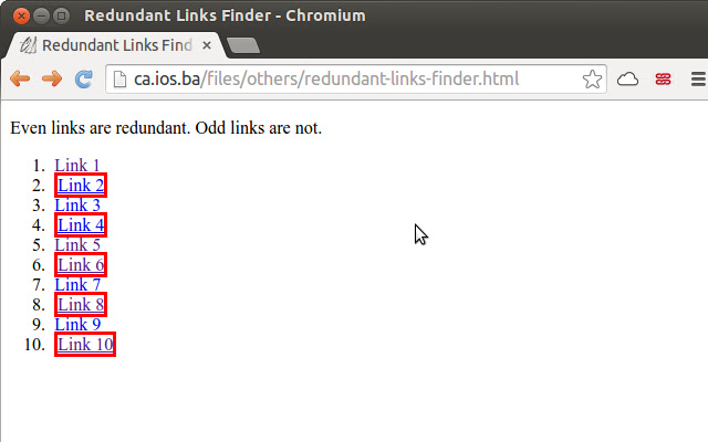 Redundant Links Finder  from Chrome web store to be run with OffiDocs Chromium online