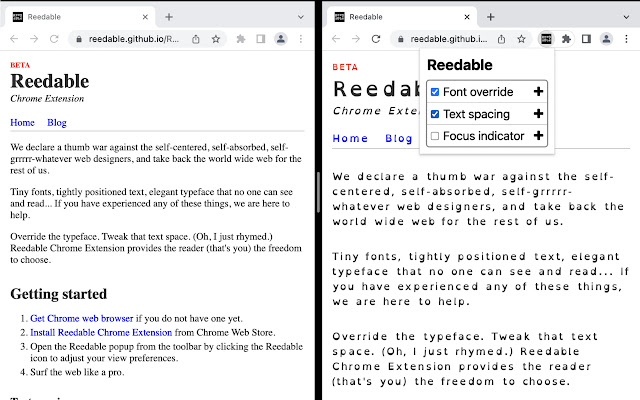Reedable  from Chrome web store to be run with OffiDocs Chromium online