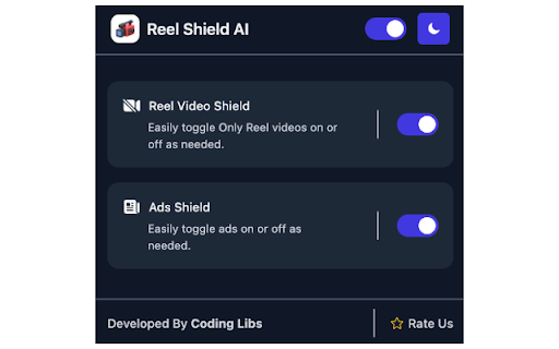 Reel Shield AI  from Chrome web store to be run with OffiDocs Chromium online