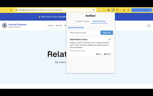 RefOwl Citation  Research Organizer  from Chrome web store to be run with OffiDocs Chromium online