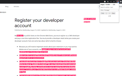 Regex finder  from Chrome web store to be run with OffiDocs Chromium online