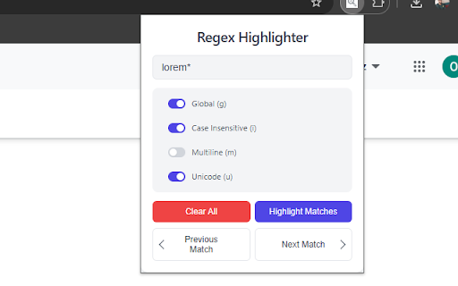 Regex Highlighter  from Chrome web store to be run with OffiDocs Chromium online