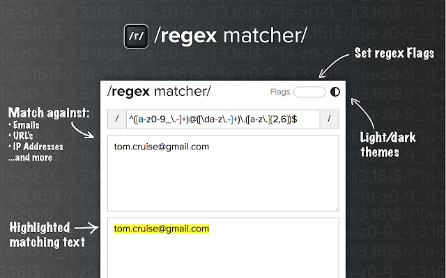 Regex Matcher  from Chrome web store to be run with OffiDocs Chromium online