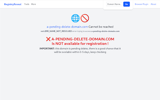 RegistryReveal Domain Checker  from Chrome web store to be run with OffiDocs Chromium online