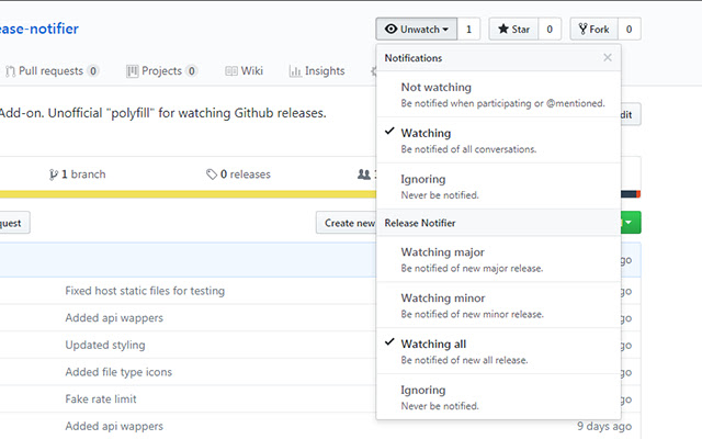 Release Notifier for Github  from Chrome web store to be run with OffiDocs Chromium online
