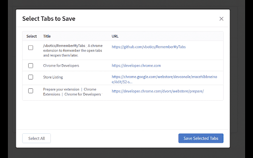 Remember My Tabs  from Chrome web store to be run with OffiDocs Chromium online