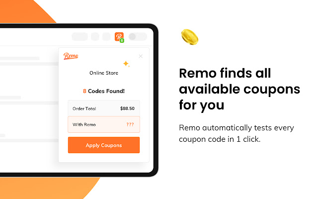 Remo Automatic Coupons at Checkout  from Chrome web store to be run with OffiDocs Chromium online