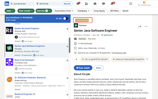 Remote Job Location Checker  from Chrome web store to be run with OffiDocs Chromium online