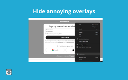 Remove Overlays  from Chrome web store to be run with OffiDocs Chromium online