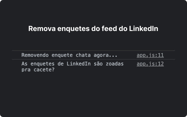 Remover enquetes do Linkedin  from Chrome web store to be run with OffiDocs Chromium online