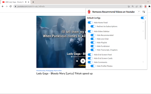 Removes Recommend Videos on Youtube  from Chrome web store to be run with OffiDocs Chromium online