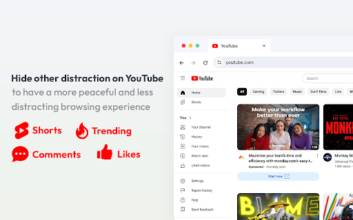 Remove YouTube Shorts and Recommended  from Chrome web store to be run with OffiDocs Chromium online