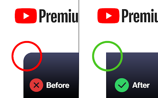 Remove youtube video radius / rounded border  from Chrome web store to be run with OffiDocs Chromium online