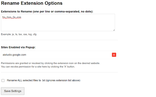 Rename File Extension on Upload  from Chrome web store to be run with OffiDocs Chromium online