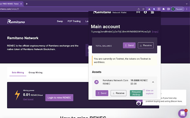 RENEC wallet  from Chrome web store to be run with OffiDocs Chromium online