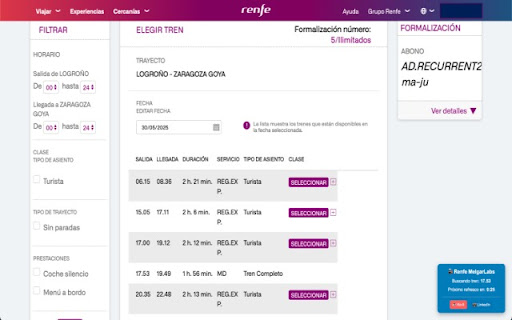 Renfe MelgarLabs | Abonos  from Chrome web store to be run with OffiDocs Chromium online