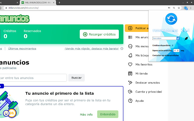 Renovador anuncios  from Chrome web store to be run with OffiDocs Chromium online