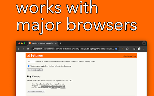 Replies for Hacker News  from Chrome web store to be run with OffiDocs Chromium online