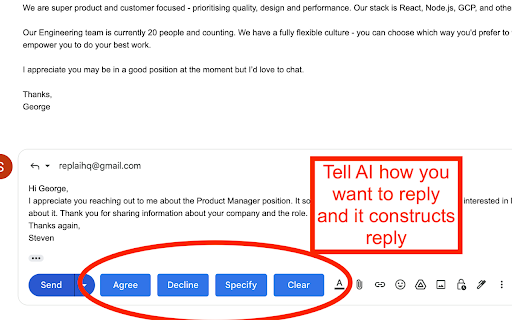replyai.app AI for emails  from Chrome web store to be run with OffiDocs Chromium online
