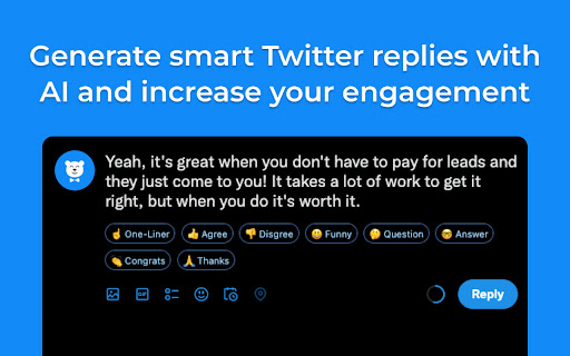 ReplyBear AI Reply Generator for Twitter  from Chrome web store to be run with OffiDocs Chromium online