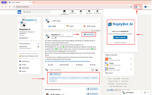 ReplyBot AI  from Chrome web store to be run with OffiDocs Chromium online