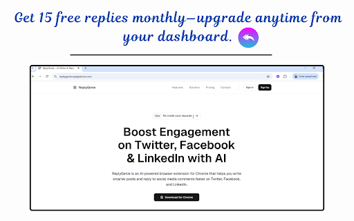 ReplyGenie:AI Reply  Post Assistant  from Chrome web store to be run with OffiDocs Chromium online