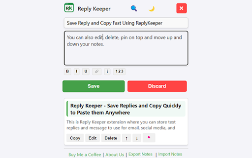 Reply Keeper  from Chrome web store to be run with OffiDocs Chromium online