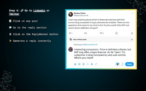 ReplyRocket AI Assistant  from Chrome web store to be run with OffiDocs Chromium online