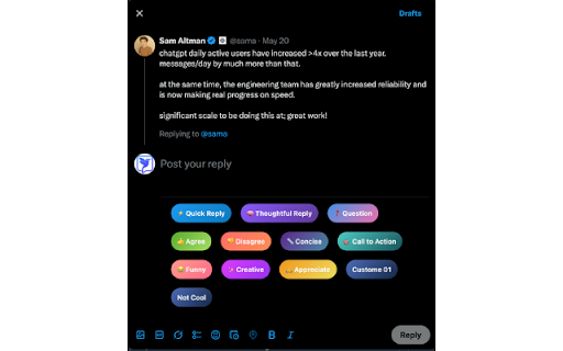ReplyWizz  from Chrome web store to be run with OffiDocs Chromium online