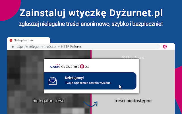 Report illegal content to Dyżurnet.pl  from Chrome web store to be run with OffiDocs Chromium online
