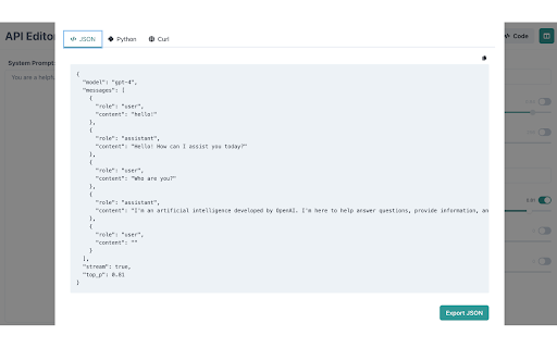 Request Editor for OpenAI API  from Chrome web store to be run with OffiDocs Chromium online