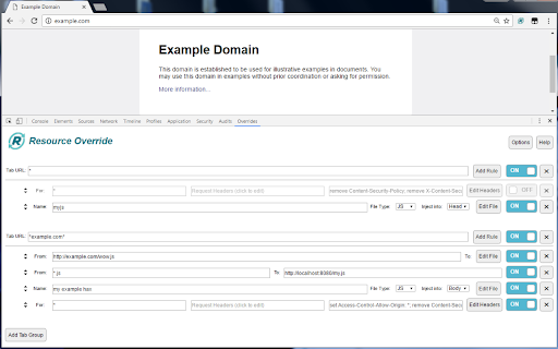 Resource Override  from Chrome web store to be run with OffiDocs Chromium online