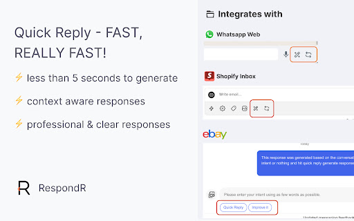 RespondR Your customer support assistant on Whatsapp Web  from Chrome web store to be run with OffiDocs Chromium online