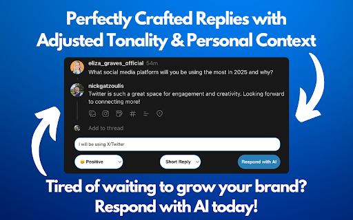 Respond With AI Intelligent Replies for X/Twitter, LinkedIn  Threads  from Chrome web store to be run with OffiDocs Chromium online