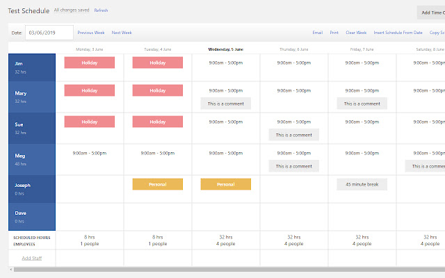 Restaurant Employee Scheduling | BriskTable  from Chrome web store to be run with OffiDocs Chromium online