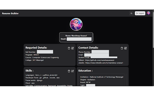 Resume Builder Extension  from Chrome web store to be run with OffiDocs Chromium online