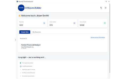 Resumly Chrome Extension  from Chrome web store to be run with OffiDocs Chromium online