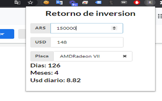 Retorno de inversion mineria  from Chrome web store to be run with OffiDocs Chromium online