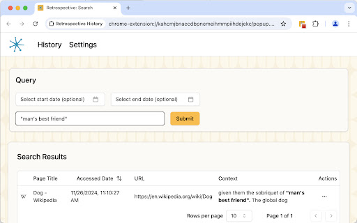 Retrospective History  from Chrome web store to be run with OffiDocs Chromium online