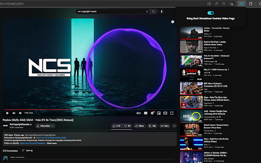 Return Standalone Youtube Video Page  from Chrome web store to be run with OffiDocs Chromium online