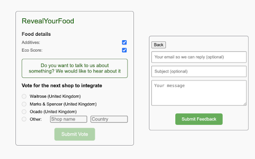 RevealYourFood  from Chrome web store to be run with OffiDocs Chromium online