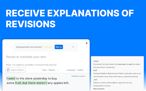 Revi.AI — check grammar and improve text using AI  from Chrome web store to be run with OffiDocs Chromium online